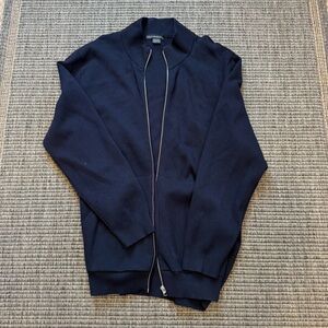 French Connection Blue Zip Up Sweater with Stand-Up Collar